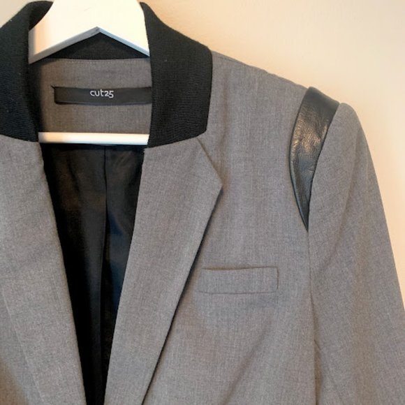CUT25 BY YIGAL AZROUËL Leather Trim Grey Blazer 10 - Picture 4 of 6